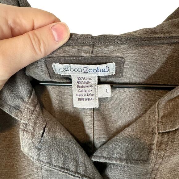 Carbon‎ 2 Cobalt Linen Cotton Hooded Jacket Taupe Large Lagenlook - Picture 5 of 7